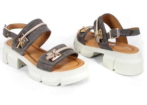 Aveline Lux – sandale damă din piele velur în culoare taupe cu talpă groasă