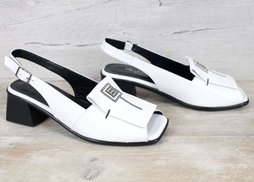 sandale damă piele naturală albă cu toc