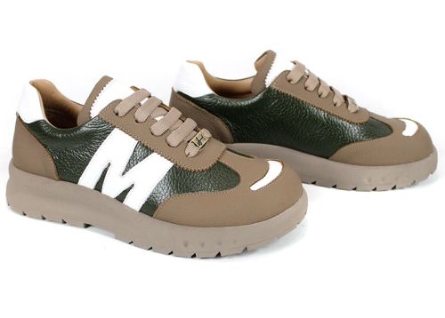 sneakerși damă piele naturală verde bej