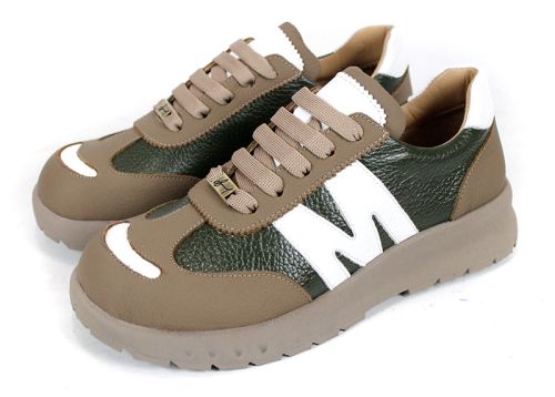 Virella Note – sneakerși damă din piele naturală verde și bej