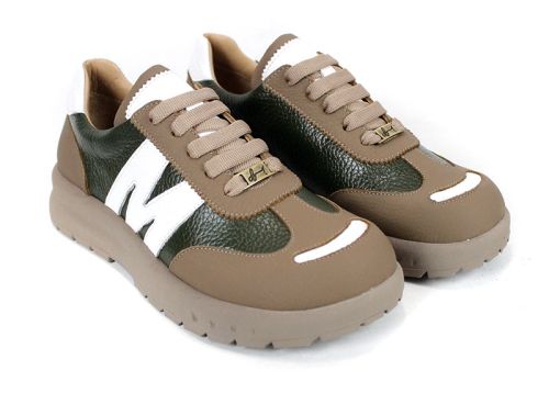 Virella Note – sneakerși damă din piele naturală verde și bej