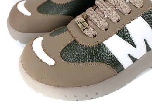 Virella Note – sneakerși damă din piele naturală verde și bej