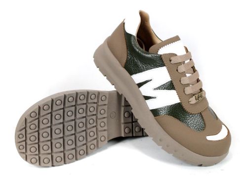 Virella Note – sneakerși damă din piele naturală verde și bej