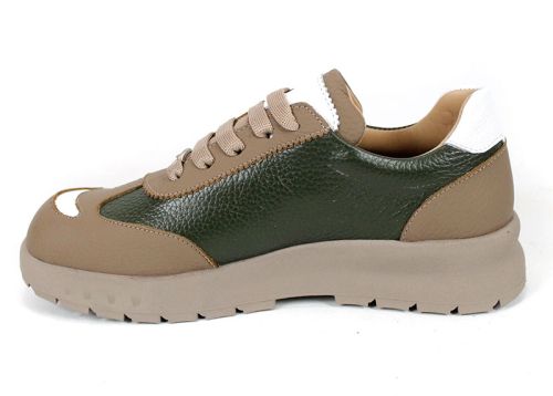 Virella Note – sneakerși damă din piele naturală verde și bej