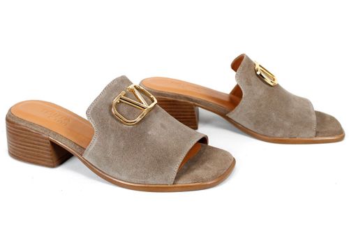 papuci damă velur maro nisipiu