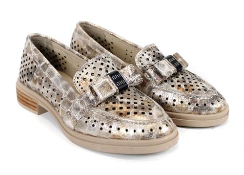 Pantofi damă Pure Motion din piele naturală perforată – vizon cu efect croco și reflexii aurii