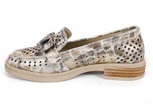 Pantofi damă Pure Motion din piele naturală perforată – vizon cu efect croco și reflexii aurii