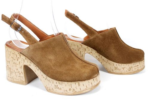 Sabot dama Aura Clara – stil western reinterpretat din piele naturală, culoare bej taupe