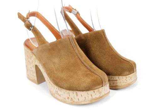 Sabot dama Aura Clara – stil western reinterpretat din piele naturală, culoare bej taupe