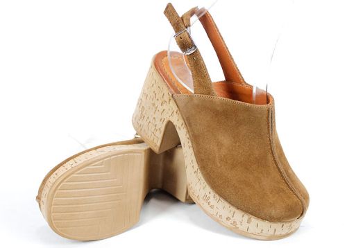 Sabot dama Aura Clara – stil western reinterpretat din piele naturală, culoare bej taupe