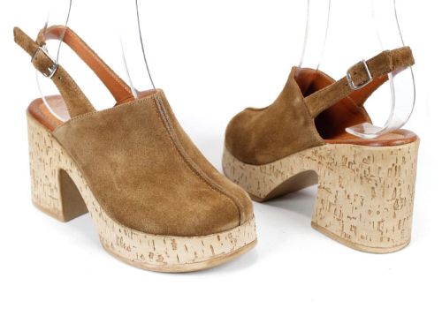 Sabot dama Aura Clara – stil western reinterpretat din piele naturală, culoare bej taupe