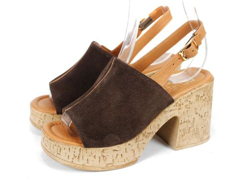 Sabot damă Dolce Veya cu vârf deschis – piele velur maro închis