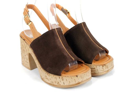 Sabot damă Dolce Veya cu vârf deschis – piele velur maro închis