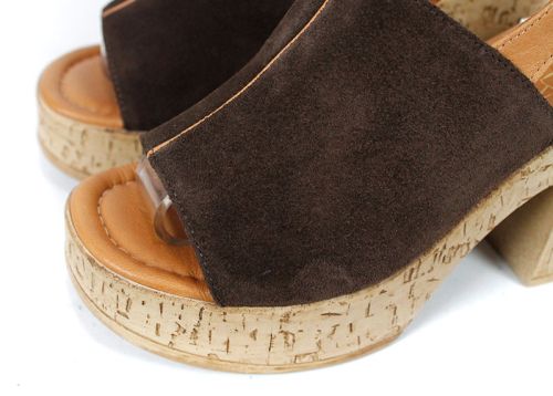 Sabot damă Dolce Veya cu vârf deschis – piele velur maro închis