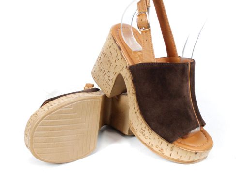 Sabot damă Dolce Veya cu vârf deschis – piele velur maro închis