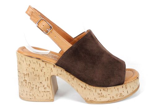 Sabot damă Dolce Veya cu vârf deschis – piele velur maro închis