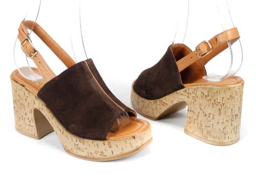 Sabot damă Dolce Veya cu vârf deschis – piele velur maro închis