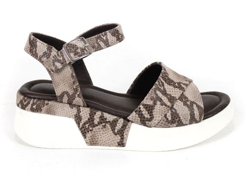 Delora Chic – sandale damă din piele naturală cu imprimeu snake maro