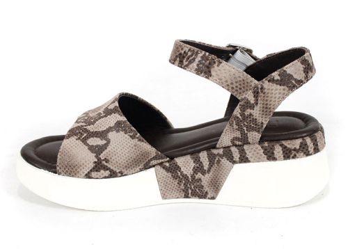 Delora Chic – sandale damă din piele naturală cu imprimeu snake maro