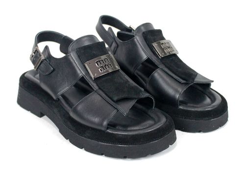 Sorella Vanta – sandale damă din piele naturală neagră cu talpă masivă