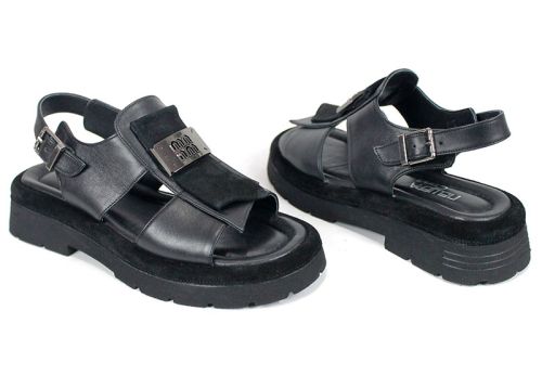 Sorella Vanta – sandale damă din piele naturală neagră cu talpă masivă