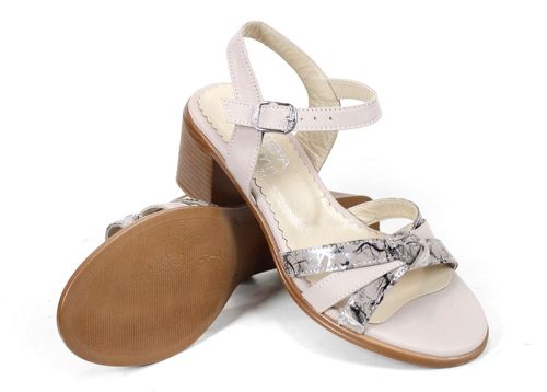 Serina Voss – sandale elegante damă din piele naturală mov pal cu toc