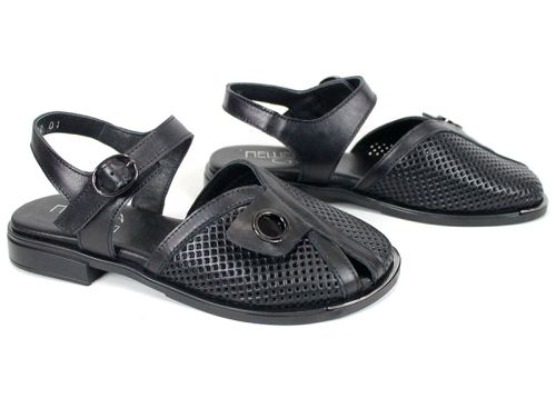 Marielle Zen – sandale damă moderne din piele naturală neagră cu design distinct