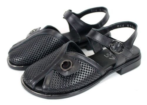 Marielle Zen – sandale damă moderne din piele naturală neagră cu design distinct