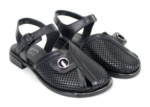 Marielle Zen – sandale damă moderne din piele naturală neagră cu design distinct