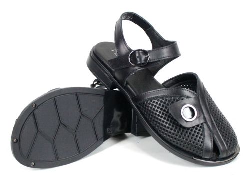 Marielle Zen – sandale damă moderne din piele naturală neagră cu design distinct