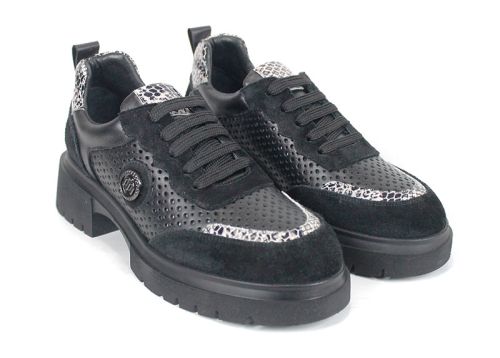 Lunara Core – pantofi damă premium de vară din piele naturală perforată neagră