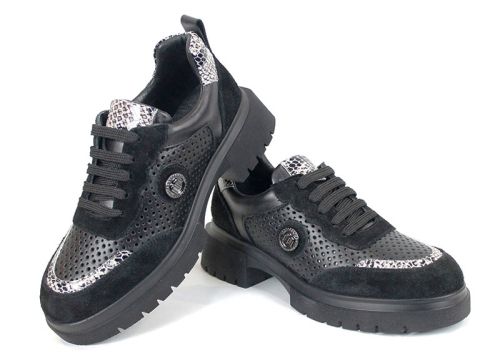 Lunara Core – pantofi damă premium de vară din piele naturală perforată neagră