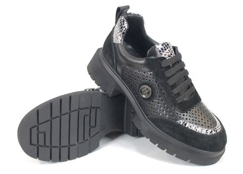 Lunara Core – pantofi damă premium de vară din piele naturală perforată neagră