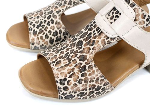 Velina Mode – sandale damă elegante din piele naturală bej cu imprimeu leopard