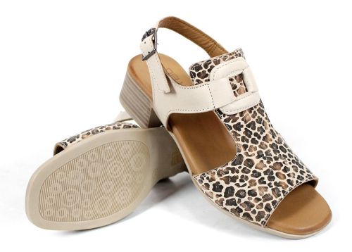 Velina Mode – sandale damă elegante din piele naturală bej cu imprimeu leopard
