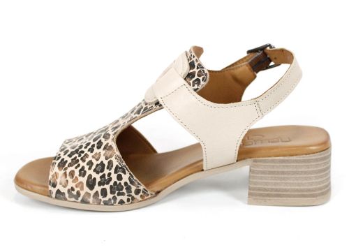 Velina Mode – sandale damă elegante din piele naturală bej cu imprimeu leopard