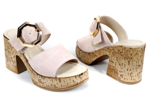 Selena Aria – papuci damă cu platformă din piele velur roz