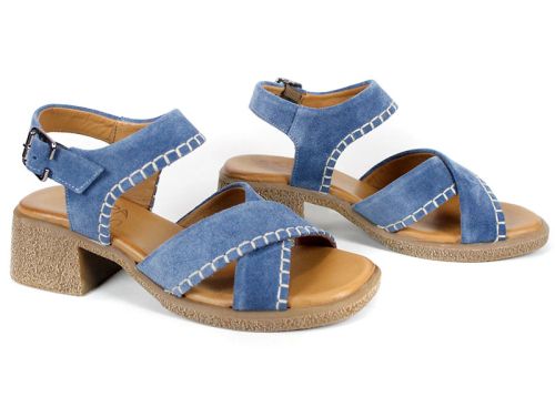 Calista Mare – sandale damă din piele întoarsă albastră cu toc