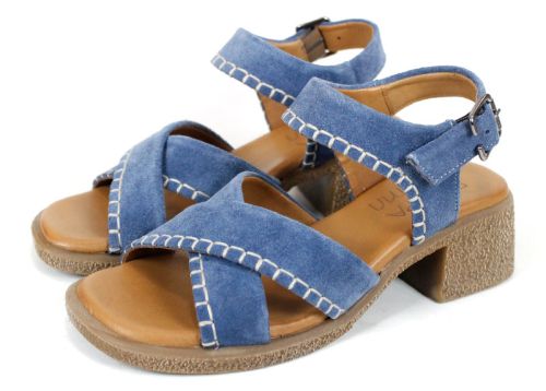 Calista Mare – sandale damă din piele întoarsă albastră cu toc