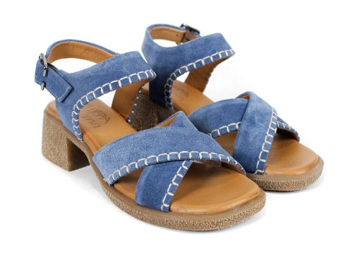 Calista Mare – sandale damă din piele întoarsă albastră cu toc