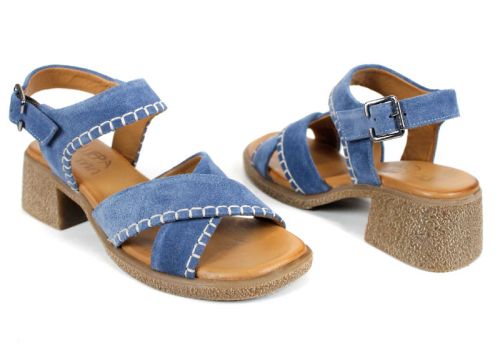 Calista Mare – sandale damă din piele întoarsă albastră cu toc