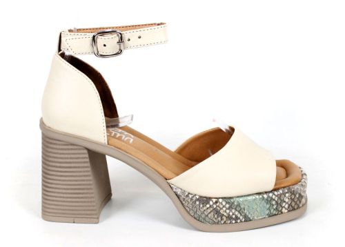Celine Brisa – sandale damă din piele naturală bej cu toc și platformă