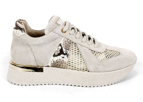 Melora Vanté – sneakers dama din piele velur cu inserții din plasă și accent python în nuanță bej