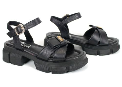 Lunara Mode – sandale dama din piele naturală negre cu talpă masivă și accent modern