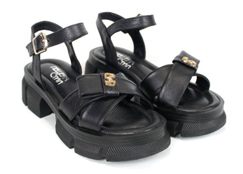 Lunara Mode – sandale dama din piele naturală negre cu talpă masivă și accent modern