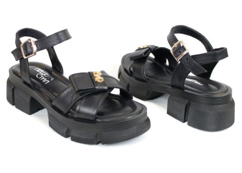 Lunara Mode – sandale dama din piele naturală negre cu talpă masivă și accent modern