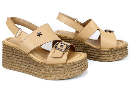 Elara Vance – sandale dama cu platformă din piele naturală bej cu talpă cu aspect natural