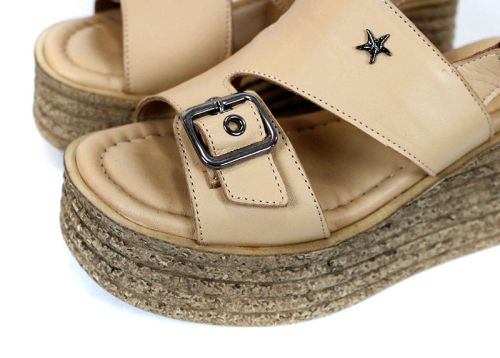 Elara Vance – sandale dama cu platformă din piele naturală bej cu talpă cu aspect natural