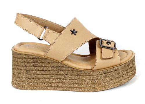 Elara Vance – sandale dama cu platformă din piele naturală bej cu talpă cu aspect natural