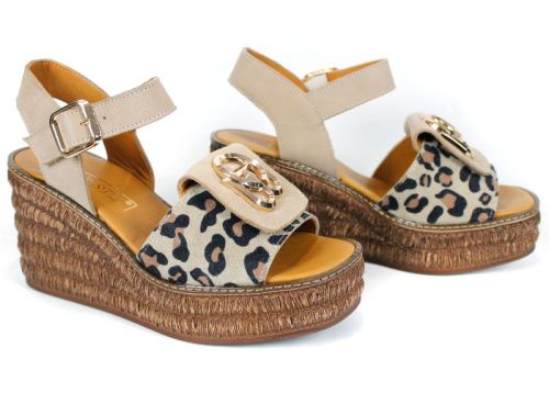 sandale damă leopard platformă piele naturală